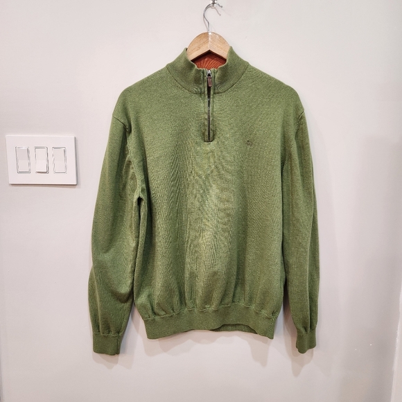 Magee 1866 Sweater Mens XXL "Fits Large" Green 1/4 Zip Long Sleeve 100% Cotton - Picture 1 of 13